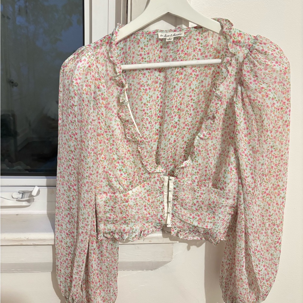 For Love And Lemons Pink Puff Sleeve Blouse